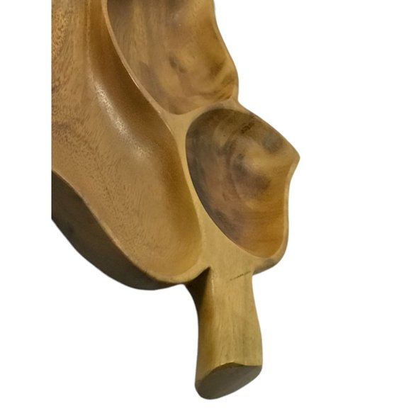 Vintage Monkeypod Wood Bowl Leaf Shape Divided Serving Trays Nuts Candy - Picture 4 of 12